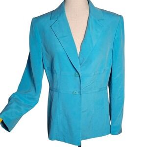 100% Silk Jones New York Women's Blue Fitted Blazer Size 10